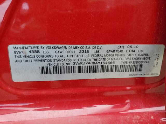 3VWRJ7AJXAM154666 - 2010 VOLKSWAGEN JETTA WOLFSBURG RED photo 12