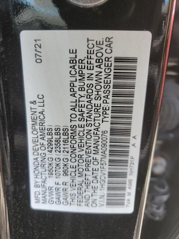 1HGCV1F57MA090076 - 2021 HONDA ACCORD EXL BLACK photo 12