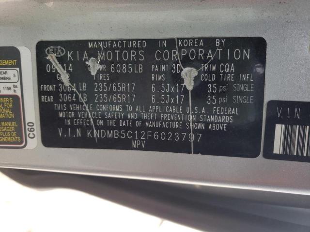 KNDMB5C12F6023797 - 2015 KIA SEDONA EX LX SILVER photo 10