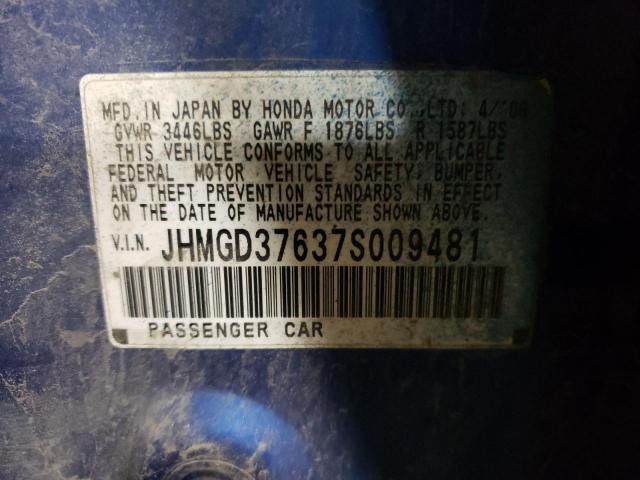 JHMGD37637S009481 - 2007 HONDA FIT S 蓝色 照片 12