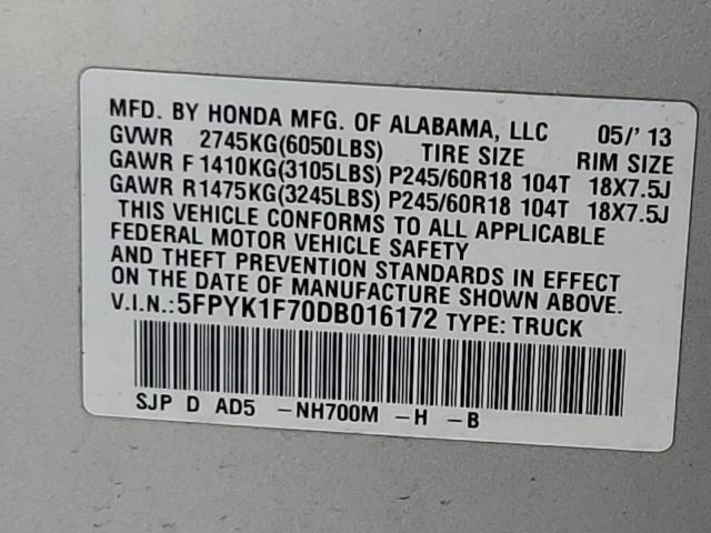 5FPYK1F70DB016172 - 2013 HONDA RIDGELINE SPORT SILVER photo 12