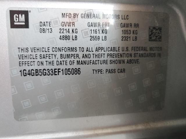 1G4GB5G33EF105086 - 2014 BUICK LACROSSE SILVER photo 12