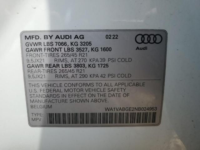 WA1VABGE2NB024953 - 2022 AUDI E-TRON CHRONOS WHITE photo 13