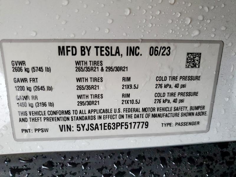 5YJSA1E63PF517779 - 2023 TESLA MODEL S Ağ foto 14