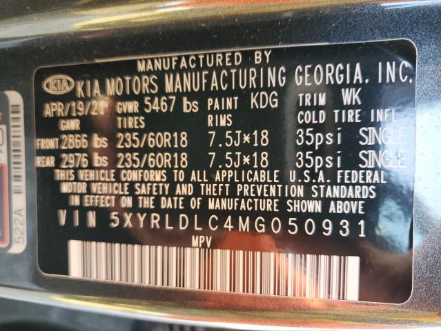 5XYRLDLC4MG050931 - 2021 KIA SORENTO S GRAY photo 13