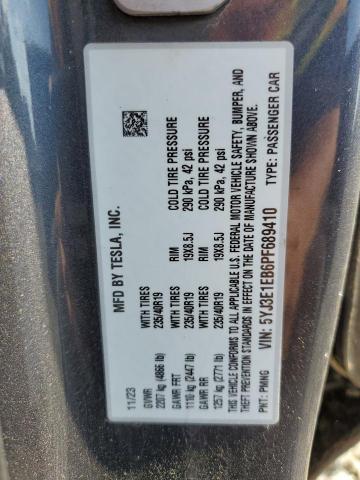5YJ3E1EB6PF689410 - 2023 TESLA MODEL 3 Gris foto 12