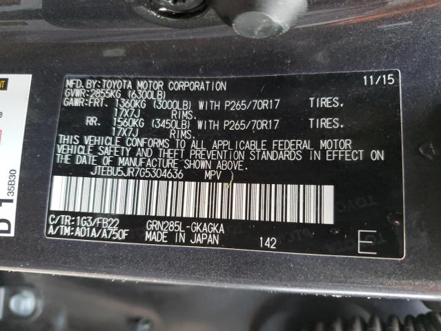 JTEBU5JR7G5304636 - 2016 TOYOTA 4RUNNER SR5/SR5 PREMIUM 灰色 照片 12