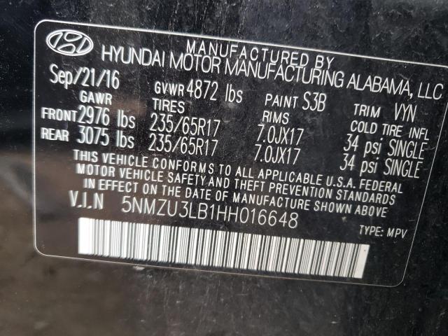 5NMZU3LB1HH016648 - 2017 HYUNDAI SANTA FE S BLACK photo 13