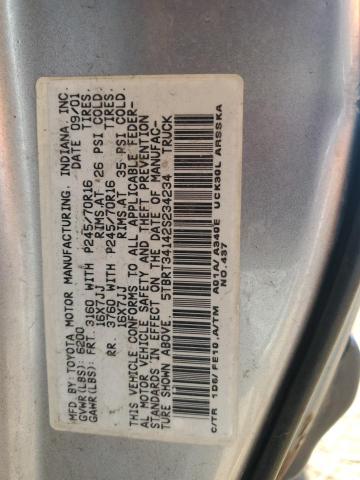 5TBRT34142S234234 - 2002 TOYOTA TUNDRA ACCESS CAB SILVER photo 12