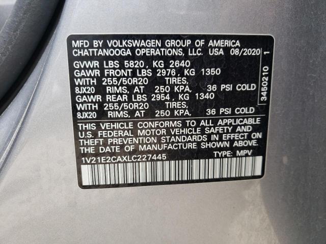 1V21E2CAXLC227445 - 2020 VOLKSWAGEN ATLAS CROS SE SILVER photo 13