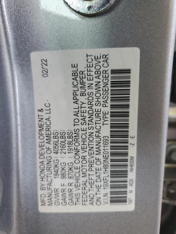 19XFL1H80NE011693 - 2022 HONDA CIVIC SPORT TOURING ნაცრისფერი ფოტო 13