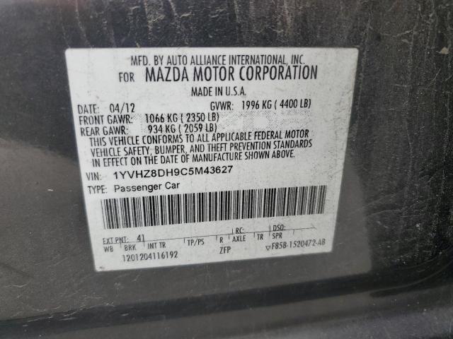 1YVHZ8DH9C5M43627 - 2012 MAZDA 6 I BLACK photo 12