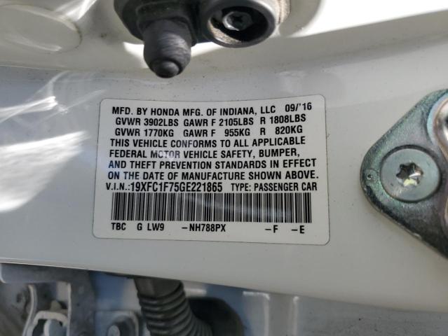 19XFC1F75GE221865 - 2016 HONDA CIVIC EXL WHITE photo 12