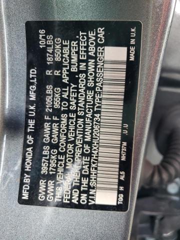 SHHFK7H4XHU206734 - 2017 HONDA CIVIC SPORT 灰色 照片 12