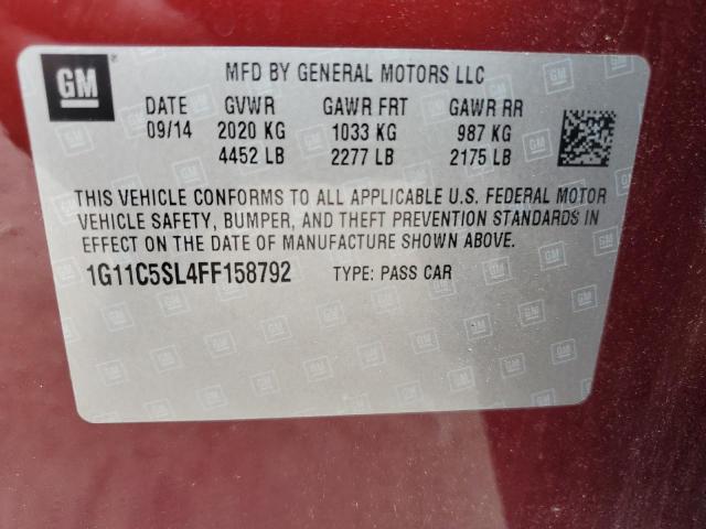 1G11C5SL4FF158792 - 2015 CHEVROLET MALIBU 1LT BURGUNDY photo 12