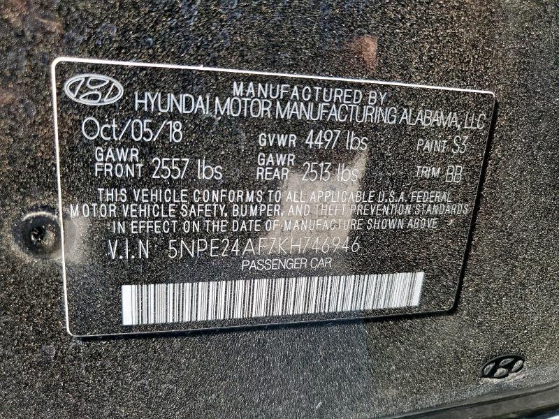5NPE24AF7KH746946 - 2019 HYUNDAI SONATA SE BLACK photo 12