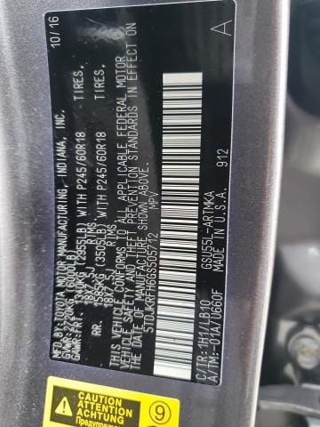 5TDJKRFH6GS505712 - 2016 TOYOTA HIGHLANDER XLE Մոխրագույն լուսանկար 13