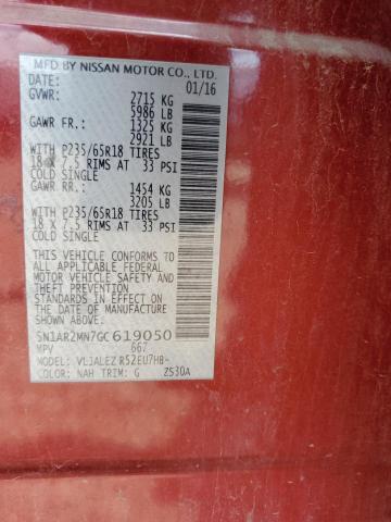 5N1AR2MN7GC619050 - 2016 NISSAN PATHFINDER S Tünd qırmızı foto 13