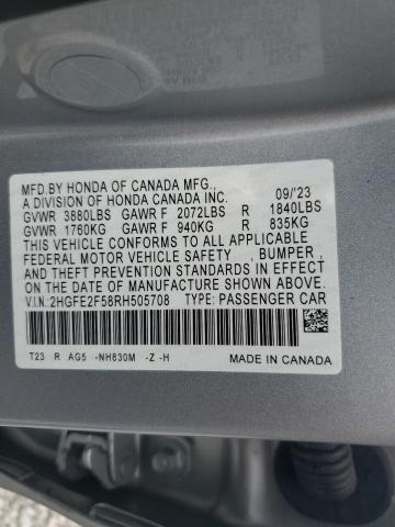 2HGFE2F58RH505708 - 2024 HONDA CIVIC SPORT 灰色 照片 12