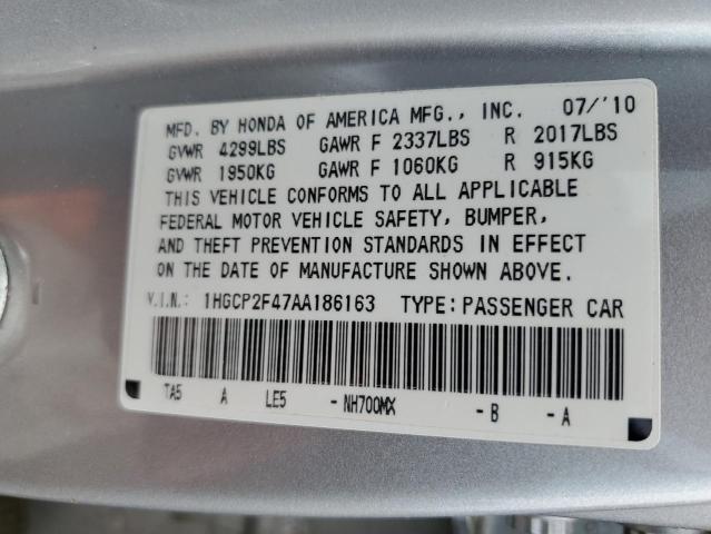 1HGCP2F47AA186163 - 2010 HONDA ACCORD LXP SILVER photo 12