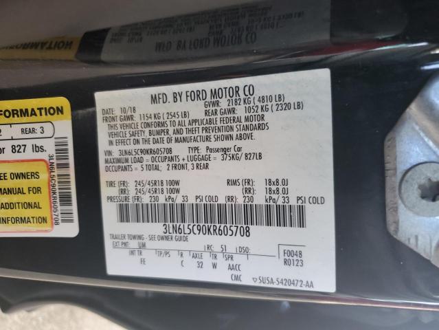 3LN6L5C90KR605708 - 2019 LINCOLN MKZ RESERVE I BLACK photo 12