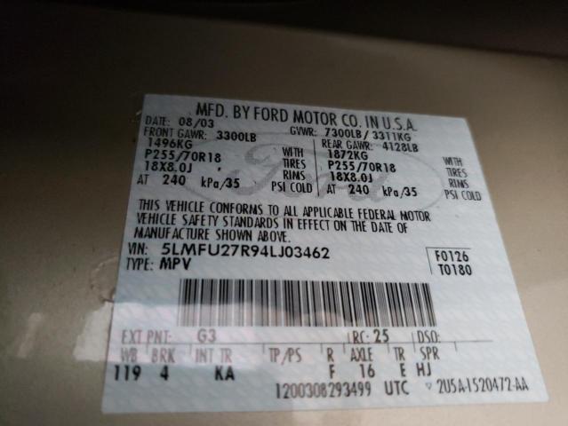 5LMFU27R94LJ03462 - 2004 LINCOLN NAVIGATOR 金色 照片 12