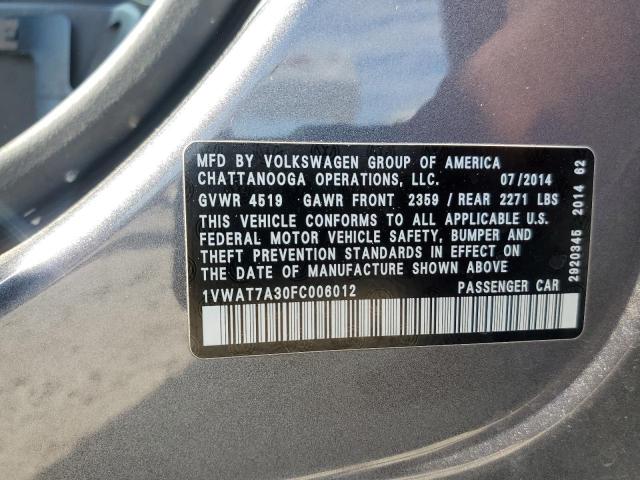 1VWAT7A30FC006012 - 2015 VOLKSWAGEN PASSAT S GRAY photo 12