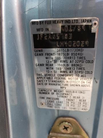 JF2AN57B3LH402029 - 1990 SUBARU LOYALE BLUE photo 12