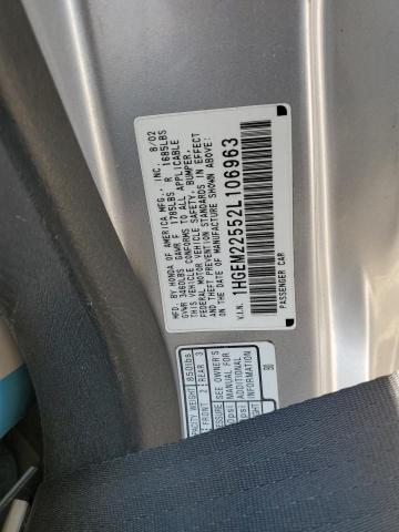 1HGEM22552L106963 - 2002 HONDA CIVIC LX SILVER photo 12