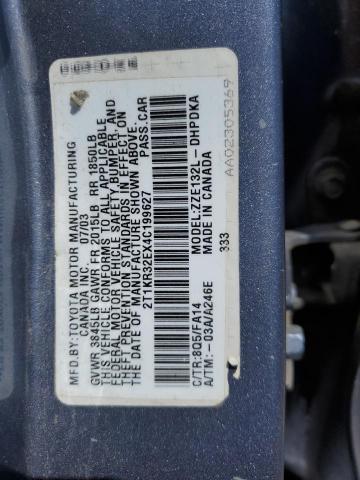 2T1KR32EX4C199627 - 2004 TOYOTA COROLLA MA XR BLUE photo 12