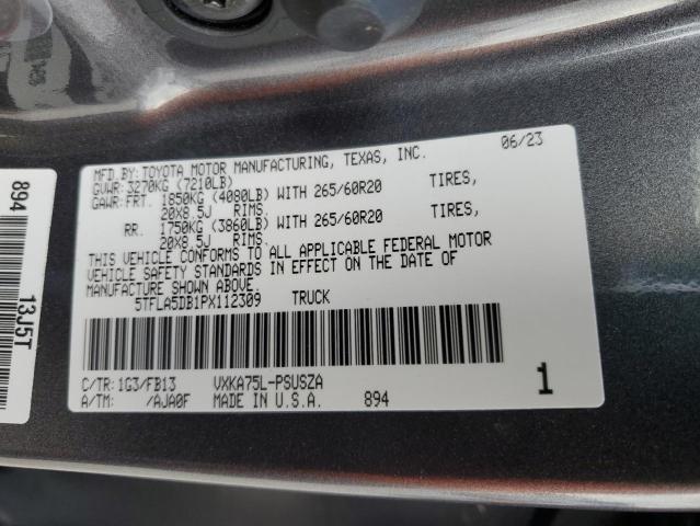 5TFLA5DB1PX112309 - 2023 TOYOTA TUNDRA CREWMAX SR GRAY photo 12