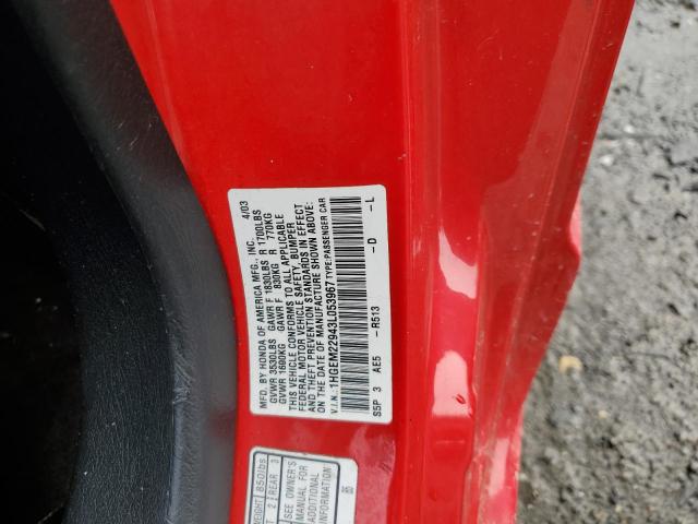 1HGEM22943L053967 - 2003 HONDA CIVIC EX RED photo 12
