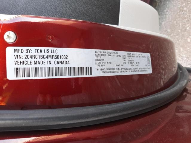 2C4RC1BG4MR501032 - 2021 CHRYSLER PACIFICA TOURING L MAROON photo 10