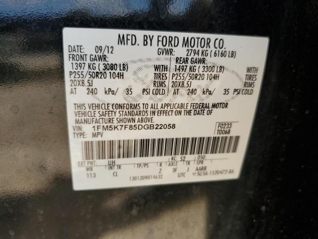 1FM5K7F85DGB22058 - 2013 FORD EXPLORER LIMITED BLACK photo 13