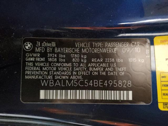 WBALM5C54BE495828 - 2011 BMW Z4 SDRIVE30I BLUE photo 13