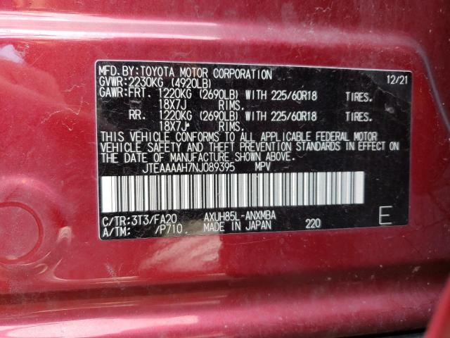 JTEAAAAH7NJ089395 - 2022 TOYOTA VENZA LE RED photo 12