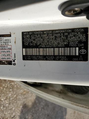 JTNBE46K273014805 - 2007 TOYOTA CAMRY CE WHITE photo 12