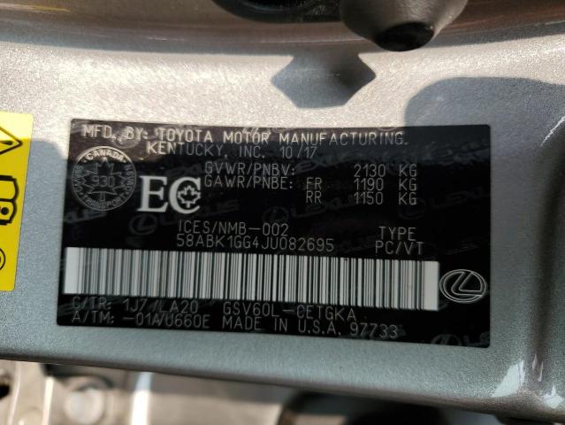 58ABK1GG4JU082695 - 2018 LEXUS ES 350 SILVER photo 13