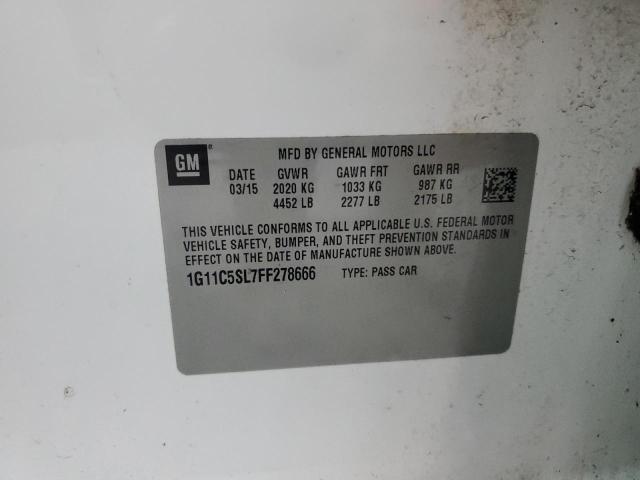 1G11C5SL7FF278666 - 2015 CHEVROLET MALIBU 1LT WHITE photo 12