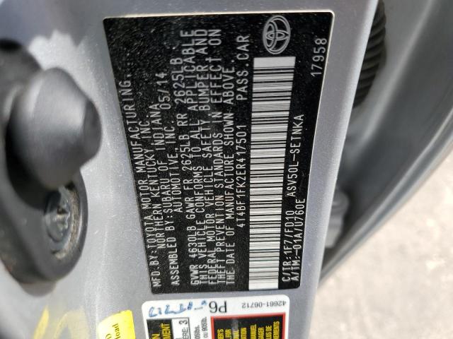 4T4BF1FK2ER417501 - 2014 TOYOTA CAMRY L SILVER photo 12