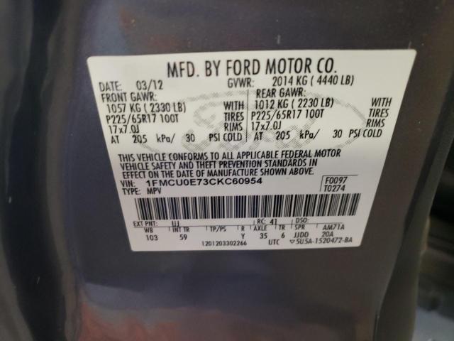 1FMCU0E73CKC60954 - 2012 FORD ESCAPE LIMITED SILVER photo 12