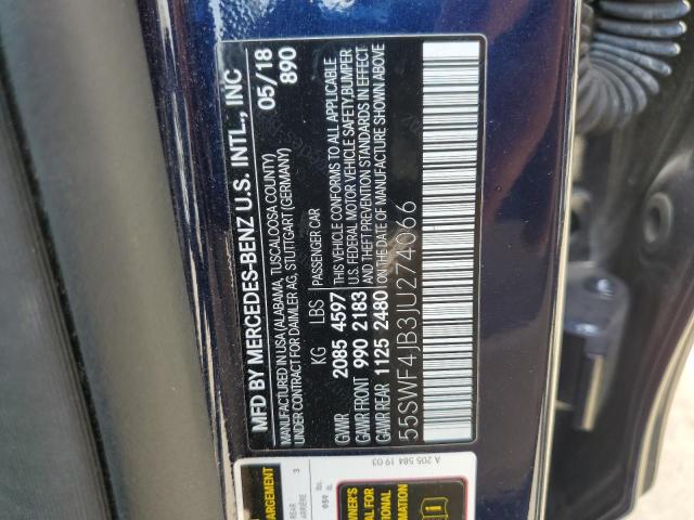 55SWF4JB3JU274066 - 2018 MERCEDES-BENZ C 300 BLUE photo 12