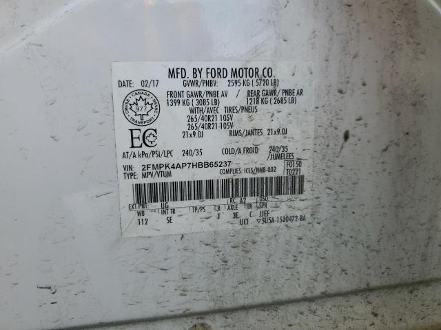 2FMPK4AP7HBB65237 - 2017 FORD EDGE SPORT WHITE photo 13