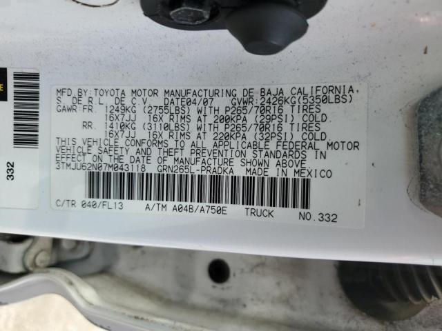 3TMJU62N07M043118 - 2007 TOYOTA TACOMA DOUBLE CAB PRERUNNER WHITE photo 12