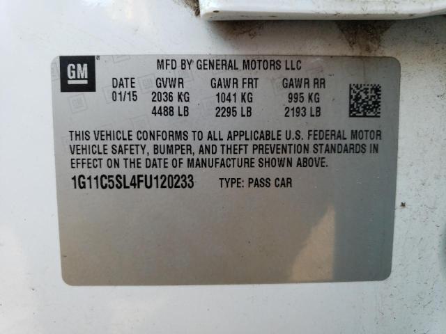 1G11C5SL4FU120233 - 2015 CHEVROLET MALIBU 1LT 白色 照片 12