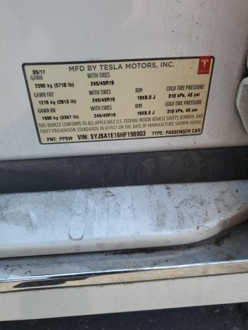 5YJSA1E16HF198903 - 2017 TESLA MODEL S 白色 照片 12