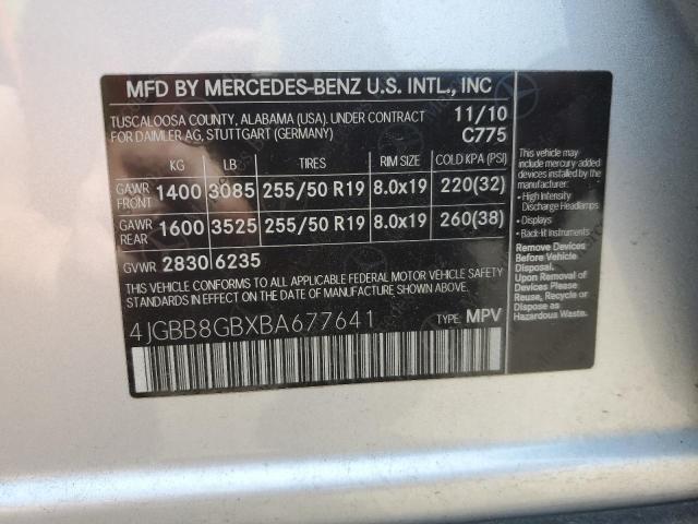 4JGBB8GBXBA677641 - 2011 MERCEDES-BENZ ML 350 4MATIC SILVER photo 13