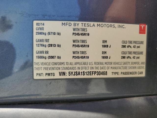 5YJSA1S12EFP30468 - 2014 TESLA MODEL S Boz foto 12