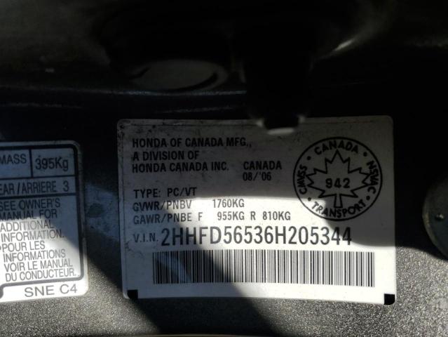 2HHFD56536H205344 - 2006 ACURA CSX TOURING ნაცრისფერი ფოტო 13