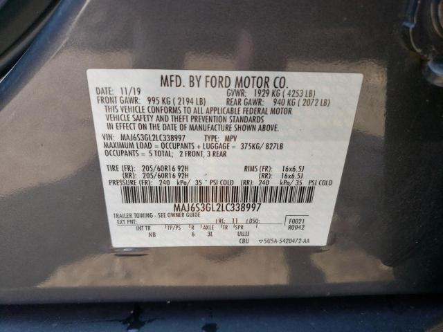 MAJ6S3GL2LC338997 - 2020 FORD ECOSPORT SE GRAY photo 12